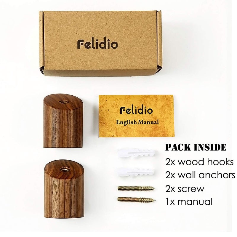 Felidio Wooden Wall Hooks, Natural Wood Coat Hooks Wall-Mounted (2 Pack), Rustic Wall Coat Rack Hat Hook, Entryway Walls Hangers, Heavy Duty Hook for Hanging Towels (Black Walnut) - Image 5